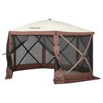 VEVOR Pop Up Gazebo Tent 6 Sided Screen 11.5x11.5ft Mosquito Netting Brown