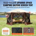 VEVOR Pop Up Gazebo Tent 6 Sided Screen 11.5x11.5ft Mosquito Netting Brown