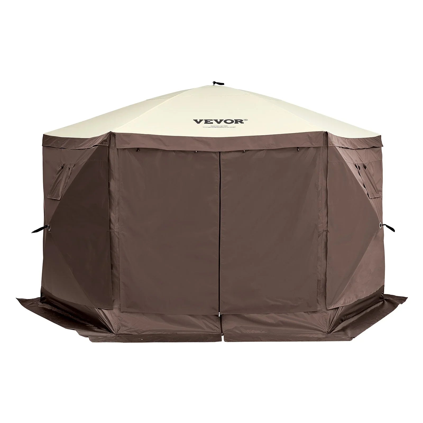 VEVOR Pop Up Gazebo Tent 6 Sided Screen 11.5x11.5ft Mosquito Netting Brown