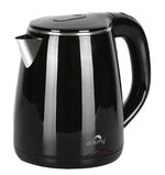 Black Dolphy electric kettle with stainless steel spout and large handle on white background