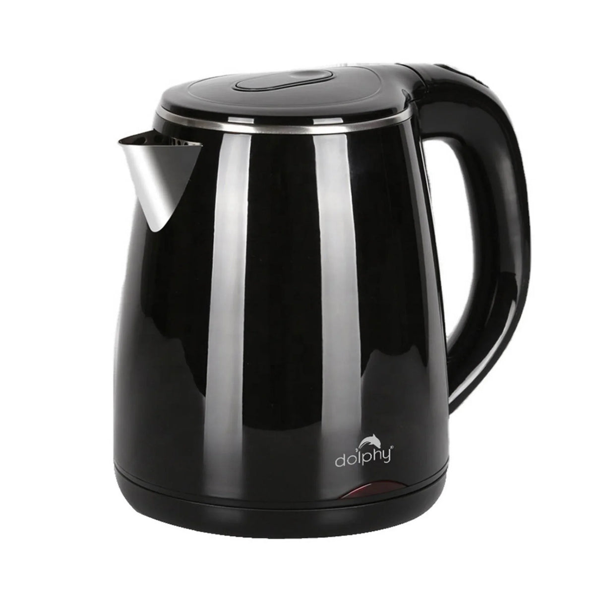Black Dolphy electric kettle with sleek stainless steel spout and curved handle