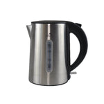 Stainless steel electric kettle with black handle and water level indicator up to 1 liter