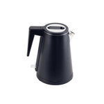 Black electric kettle with stainless steel lid and spout, black ergonomic handle