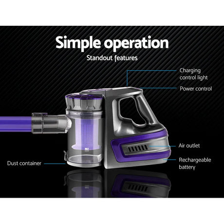 Devanti Stick Vacuum Cleaner Bagless Cordless 150W Purple - Flea Market