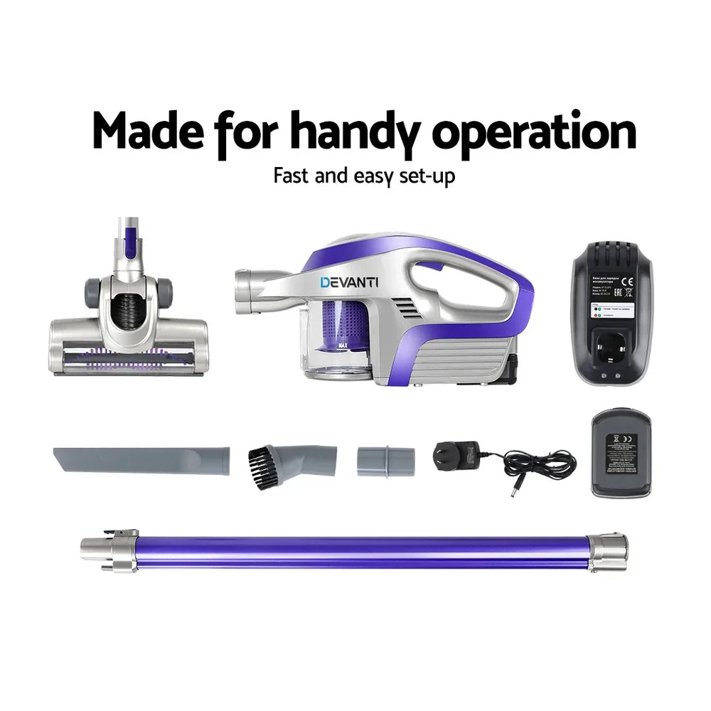 Devanti Stick Vacuum Cleaner Bagless Cordless 150W Purple - Flea Market