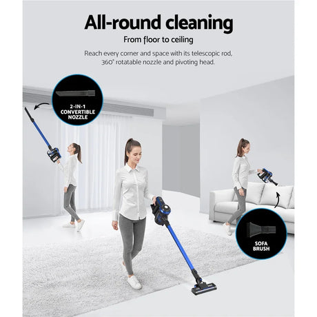 Devanti Stick Vacuum Cleaner Brushless Cordless 250W Blue - Flea Market