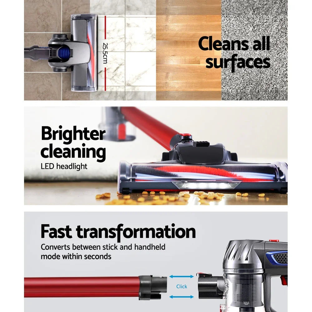 Devanti Stick Vacuum Cleaner Bagless Cordless Red 150W - Flea Market