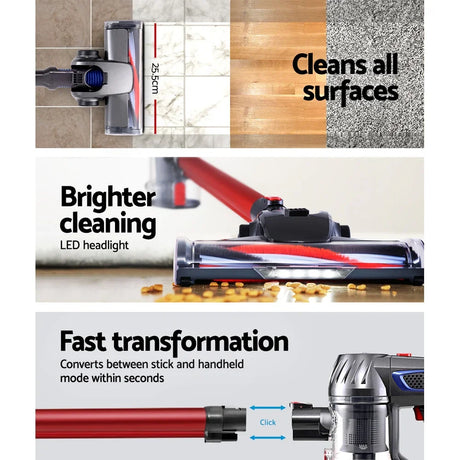 Devanti Stick Vacuum Cleaner Bagless Cordless Red 150W - Flea Market