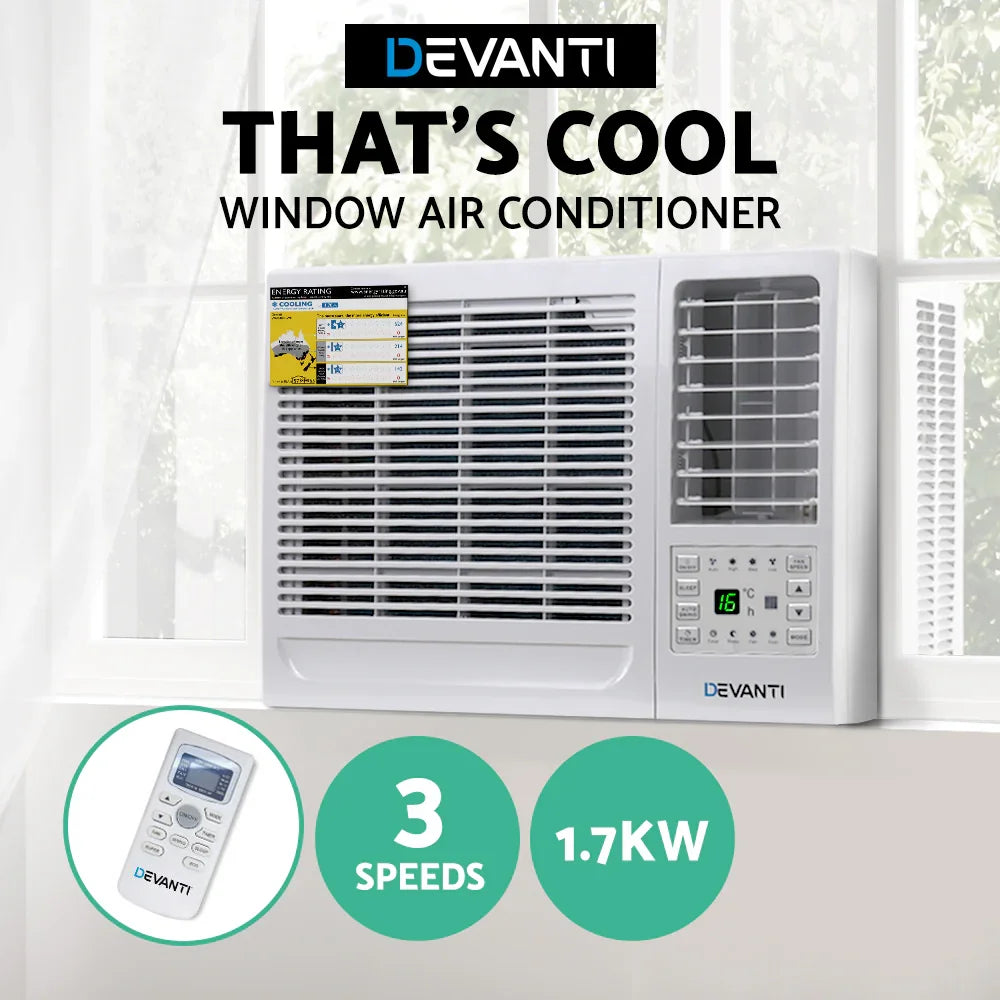 Devanti 1.7kW Window Air Conditioner - Compact Permanent Cooling