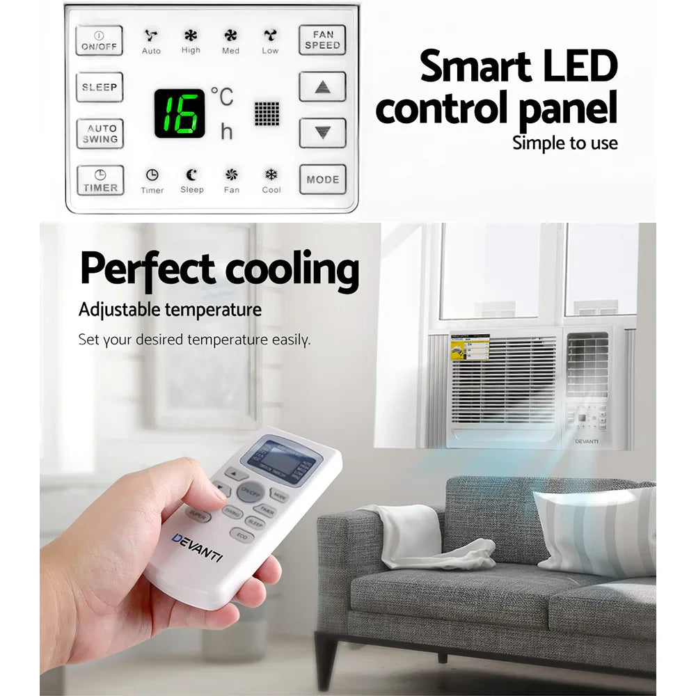 Devanti 1.7kW Window Air Conditioner - Compact Permanent Cooling