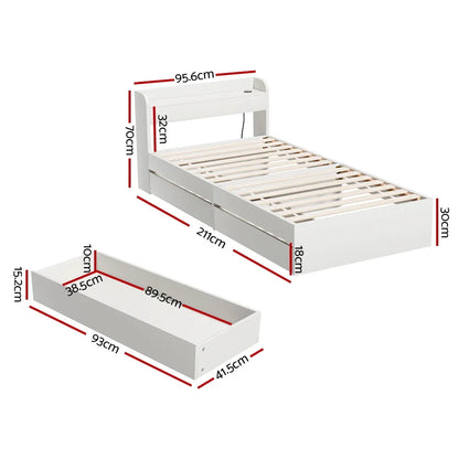 Artiss Bed Frame Single Size with Charging Ports and 2 Drawers AURA