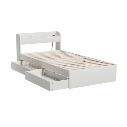 Artiss Bed Frame Single Size with Charging Ports and 2 Drawers AURA