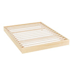 Natural pine wooden bed frame with slatted base, minimalist and sturdy platform design