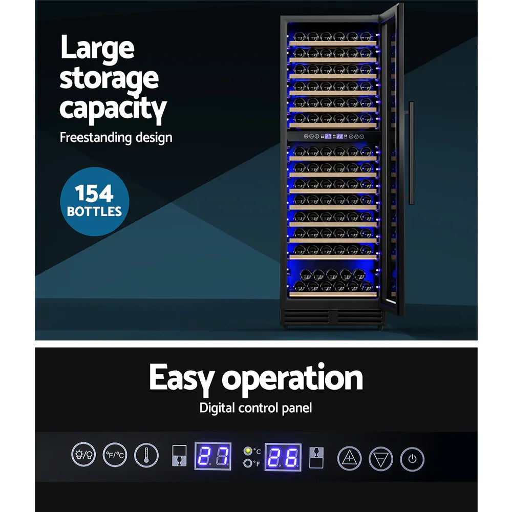 Devanti 154 Bottle Dual Zone Wine Fridge - Black